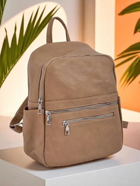 Dámský Batoh Aureliana Królewska Moda Světle Hnědý Eco Kůže na Zip