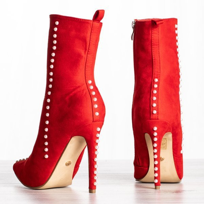 Červené boty na vysokém podpatku s perlami Sinini - Obuv 1