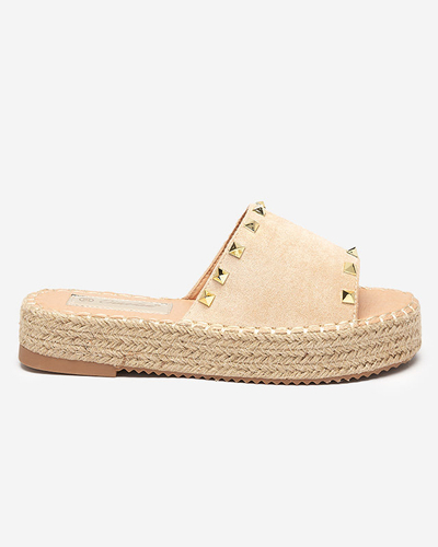 Béžové eko semišové dámské sandály s cvočky Kanise - Boty