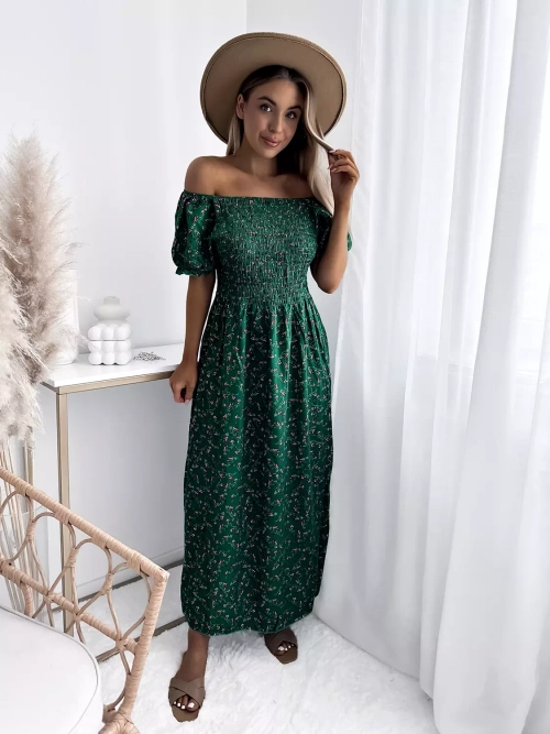 Квіткова зелена жіноча сукня міді - Одяг