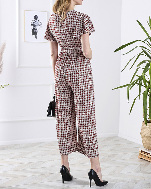 Візерунчастий довгий жіночий комбінезон на зав'язках червоного кольору - Одяг