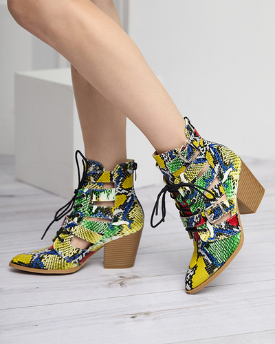 Зелено-жовті чоботи на стовпі з тисненням Adolic- Footwear