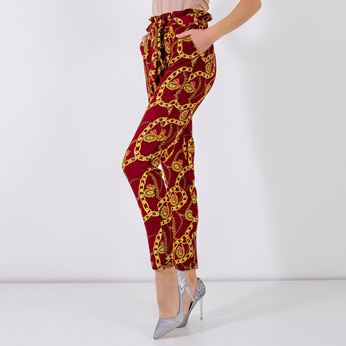 Бордові жіночі штани з принтом