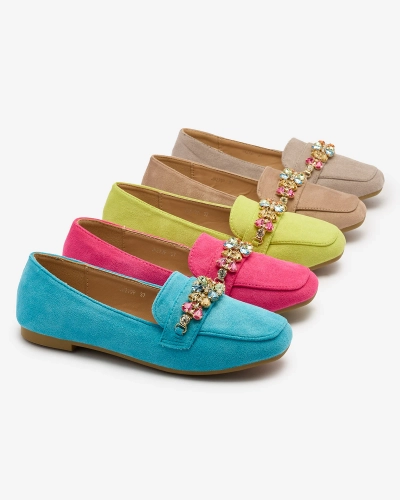 Royalfashion Světle šedé dámské mokasíny s krystaly Olkeri