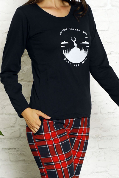 Royalfashion Жіноча піжама темно-синього та червоного кольорів