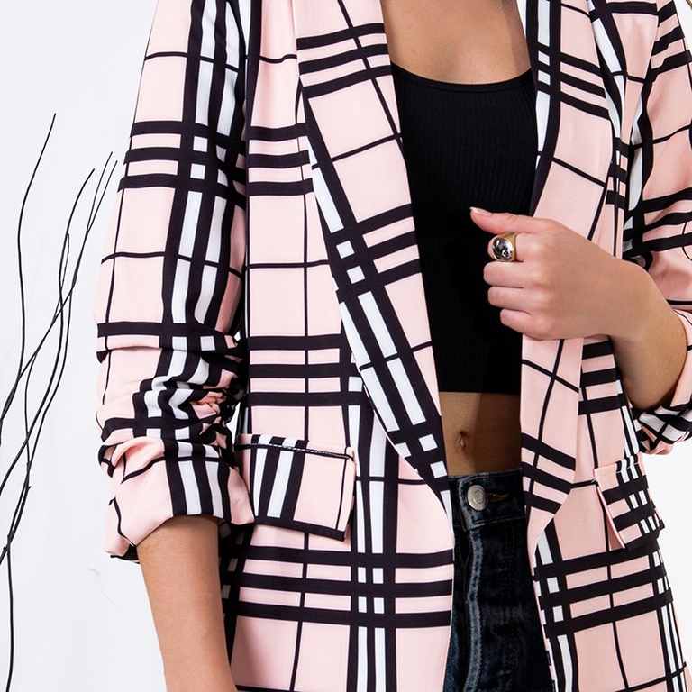 Dámský světle růžový károvaný blejzr s podšívkou - Oblečení