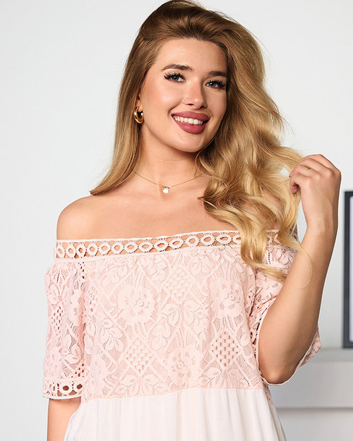 Пудрова сукня для жінок з мереживом до коліна - Одяг