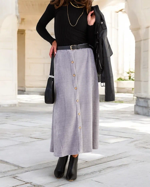 Royalfashion Жіноча спідниця міді з декоративними ґудзиками