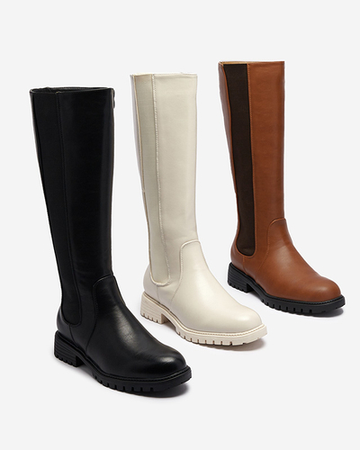 Білі жіночі чоботи до коліна на плоскому каблуці Dexis - Взуття