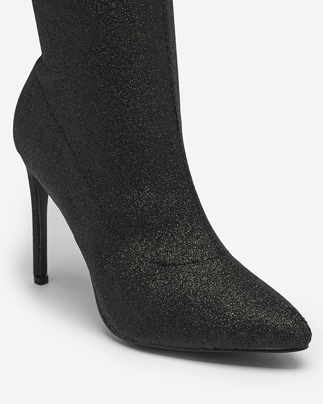 Černé dámské kozačky nad kolena se třpytkami Qesda- Obuv