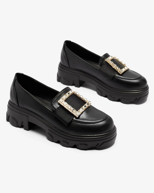 Чорні жіночі мокасини з золотим декором Brial- Footwear