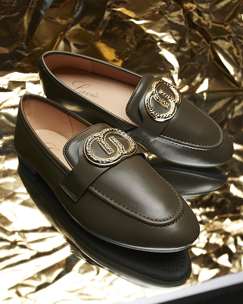 Темно-зелені жіночі мокасини з золотими вставками Uletta - Взуття