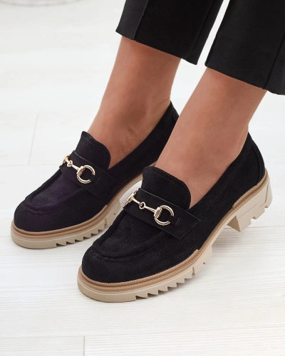 Černé ažurové dámské mokasíny s řetízkem Imerila - Obuv