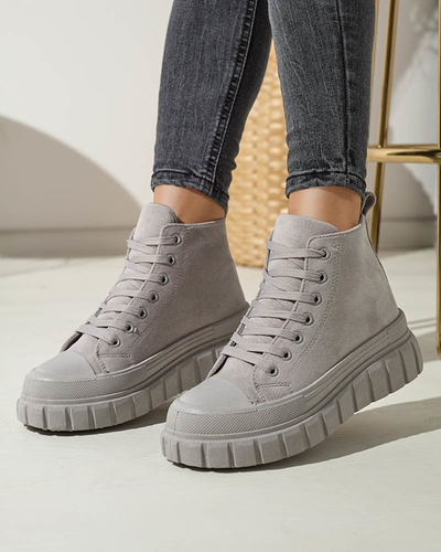 Світло-сірі жіночі спортивні черевики на шнурівці а-ля кросівки Netara - Взуття
