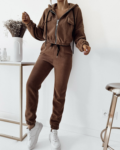 Royalfashion Dámská hnědá pruhovaná sportovní souprava
