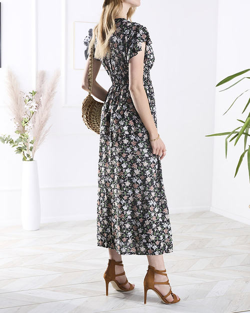 Чорна жіноча квіткова сукня міді - Одяг