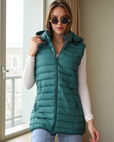 Royalfashion Dámská bezrukávová bunda s odnímatelnou kapucí