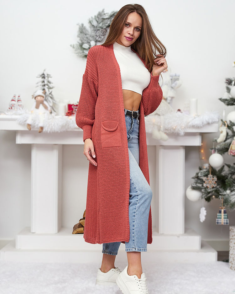 Royalfashion Oranžový dámský svetr s přehozem