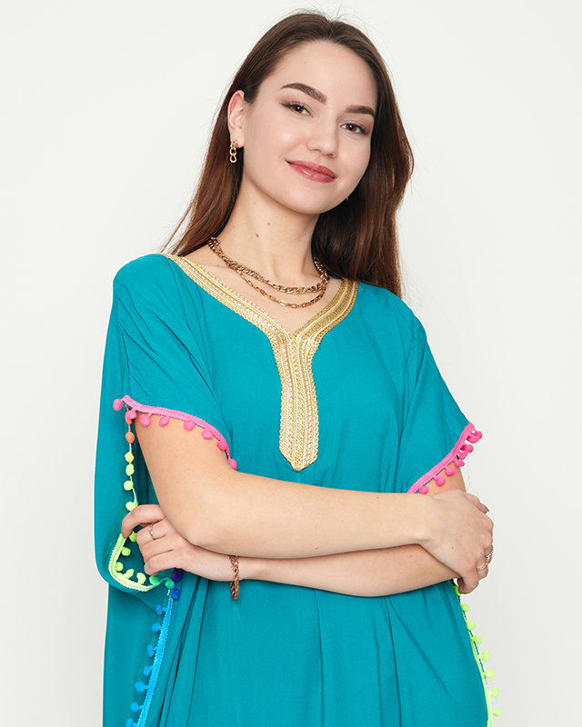 Dámská zelená letní plážová tunika s bambulkami - Oblečení