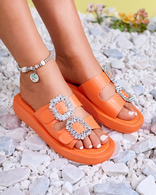 Помаранчеві жіночі шльопанці зі стразами Azazel
