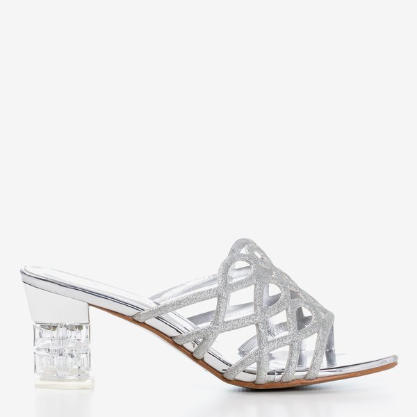 Stříbrné žabky na vyšší transparentní sloupek Popelka - Obuv 1