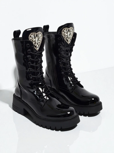 Lakované šněrovací dámské boty na platformě Emelune