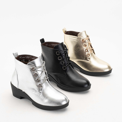 Zlaté dámské šněrovací polobotky na plochém podpatku Tivera - Obuv