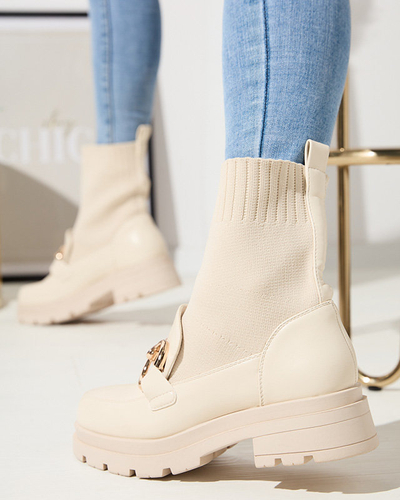 Krémové dámské kozačky se zdobením Cexi - Obuv