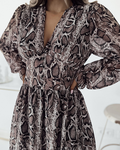 Royalfashion Béžovo-hnědé dámské mini šaty se zvířecím vzorem