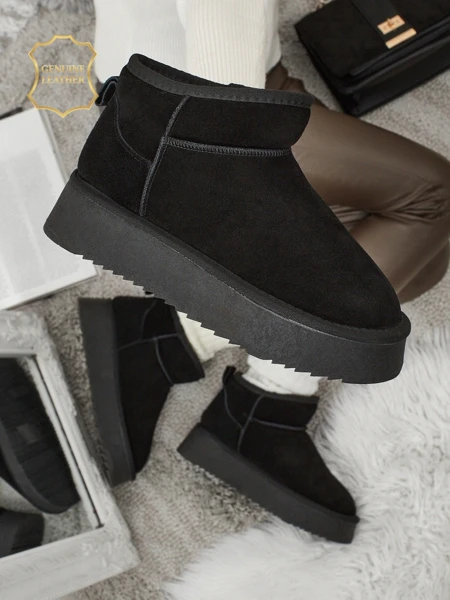 Krátké dámské boty a'la sněhule z přírodní kůže Elunara