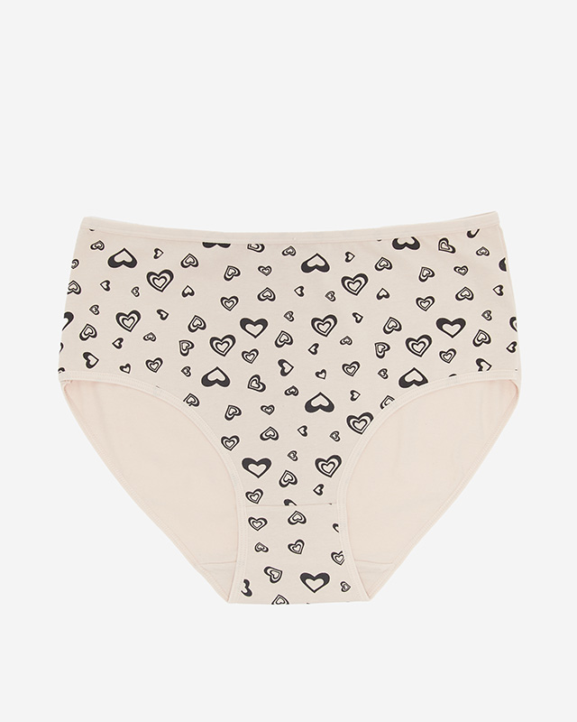 Béžové dámské bavlněné kalhotky se srdíčky PLUS SIZE - Spodní prádlo