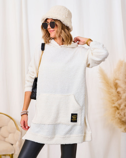 Royalfashion Кремовий довгий жіночий светр з капюшоном