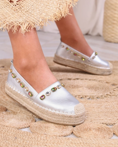 Dámské stříbrné espadrilky s krystaly Ziennie - Obuv