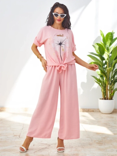 Royalfashion Dámský casual set s krátkým rukávem a širokými kalhotami