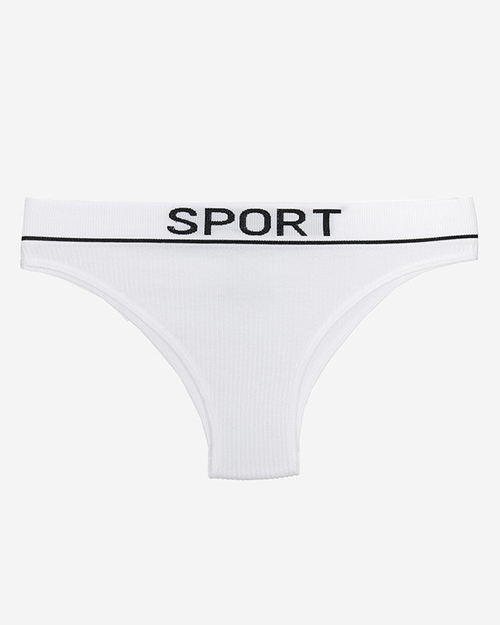 Жіночі білі трусики в рубчик зі спортивними написами - Нижня білизна