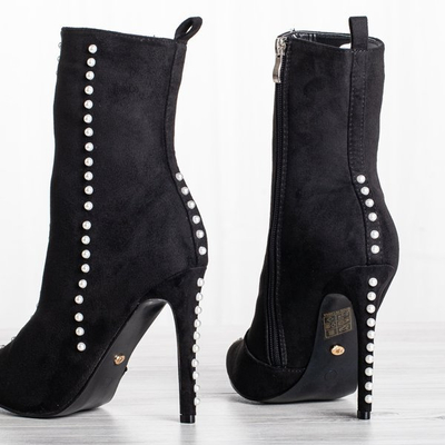 Чорні черевики на вищому каблуці з перлинами Sinini - Взуття