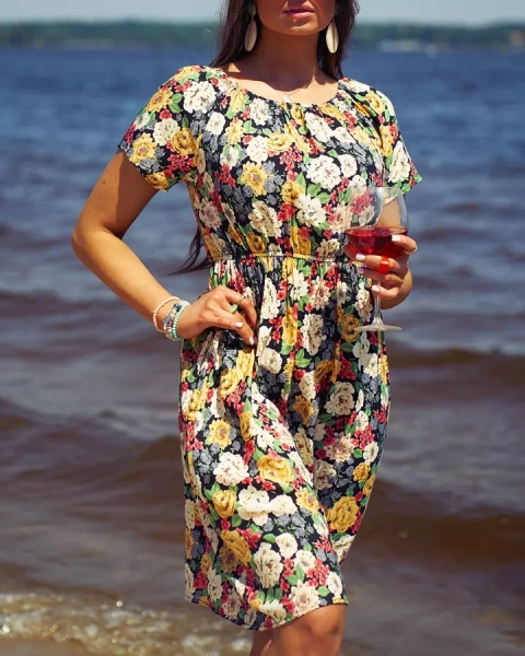 Royalfashion Dámské květinové mini šaty a'la hiszpanka v černé barvě