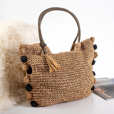 Kabelka pletená sláma hnědá - Kabelky