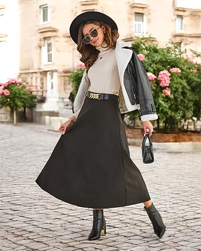 Royalfashion Dámská midi sukně a' la semiš