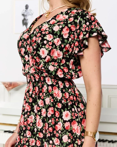 Černo-růžové krátké dámské šaty s potiskem - Oblečení