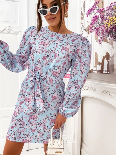 Royalfashion Květinové mini šaty pro ženy s volnými rukávy a páskem