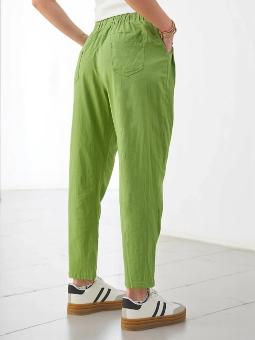 Royalfashion Жіночі прості бавовняні штани з зав'язкою на талії