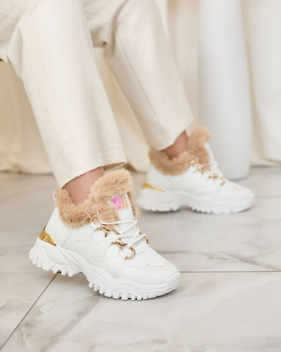 Royalfashion Bílé dámské sportovní tenisky s kožíškem Wicallen