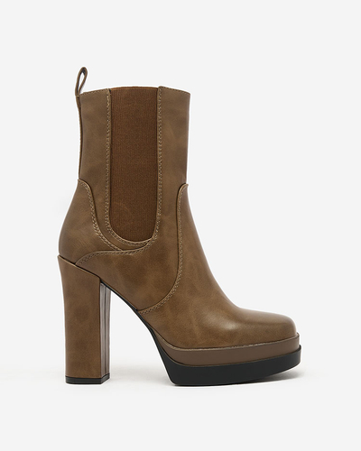 Royalfashion Hnědé dámské kozačky na vysokém jehlovém podpatku Aledossa