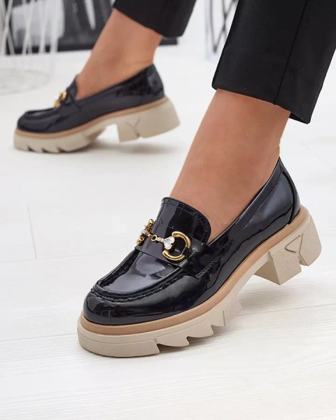 Lakované černé dámské mokasíny s krystaly Inriw - Obuv