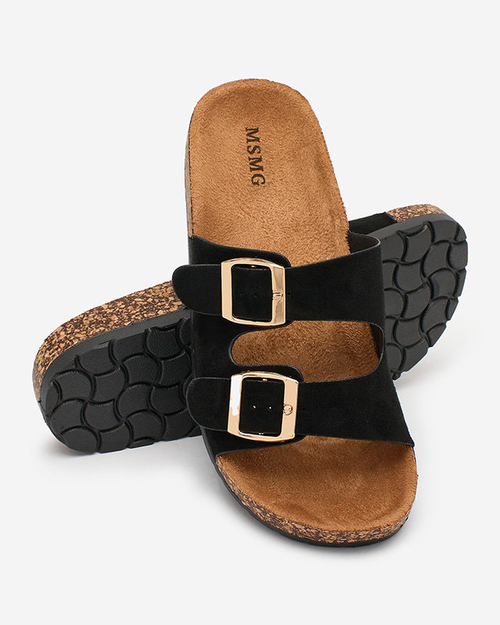 Жіночі шльопанці Letitia чорні, замшеві, плоский каблук, італійський дизайн