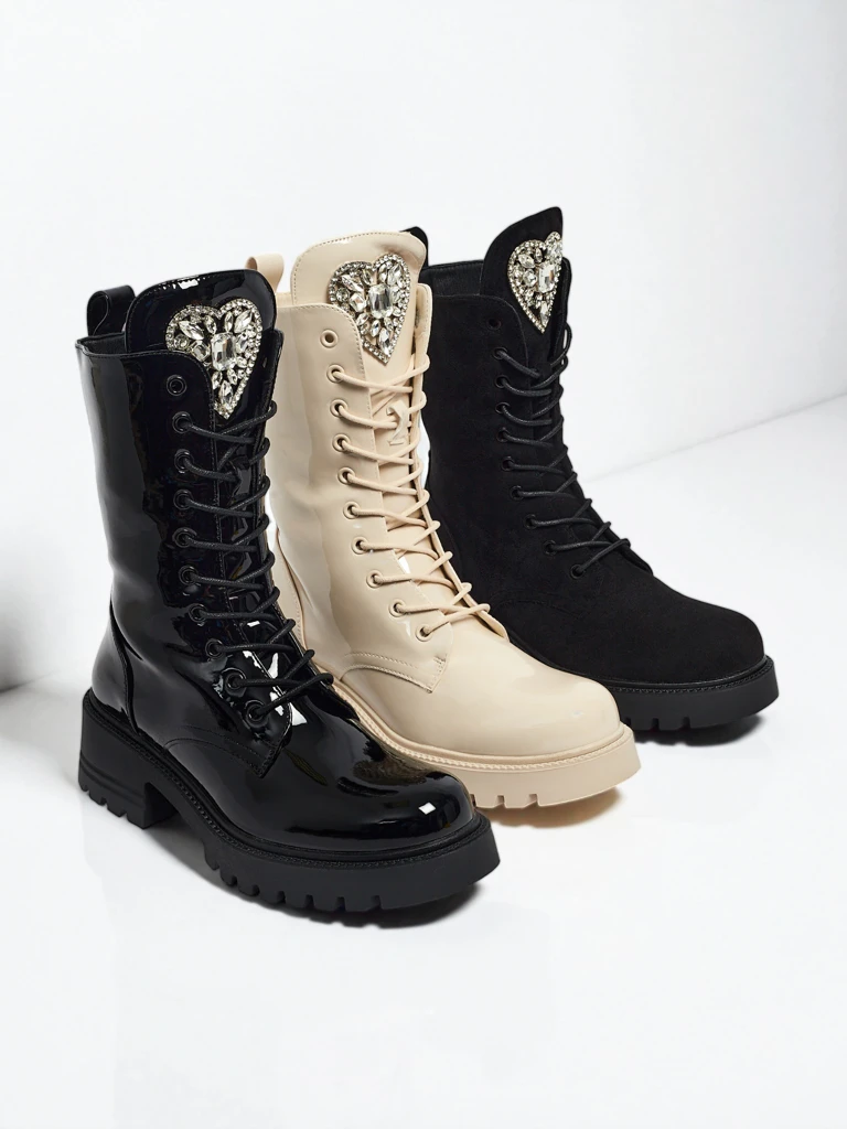 Lakované šněrovací dámské boty na platformě Emelune