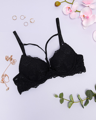 Чорний мереживний бюстгальтер з бретелями - Нижня білизна