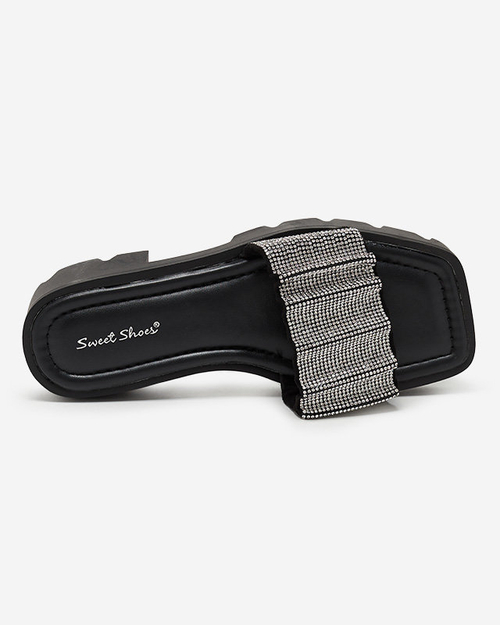 Чорні жіночі тапочки з фіанітами Emkoy - Взуття