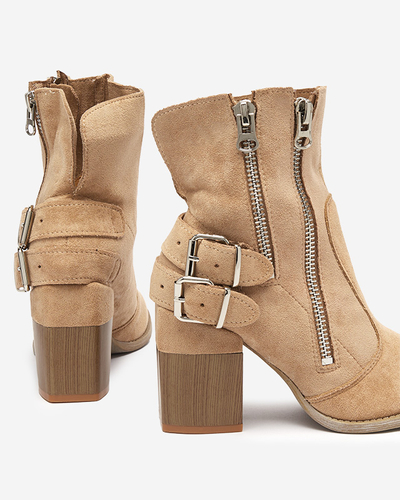 Světle hnědé dámské kozačky na sloupku Ferrgo- Obuv